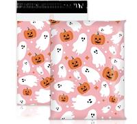 JarThenaAMCS 25 Pcs Halloween Poly Mailers Pink Ghost Pumpkin Packaging Bags Self Sealing Plastic Mailing Envelope Bag for Small Business Clothing Gift, 10 x 13 Inch