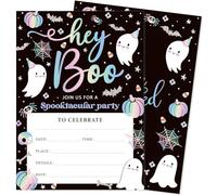 JarThenaAMCS 25 Set Halloween Party Invitations with Envelopes Iridescent Hey Boo Ghost Pumpkin Invites for Trick or Treat Birthday Party Favors