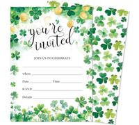 JarThenaAMCS 25 Set St. Patrick's Day Party Invitation with Envelopes Watercolor Green Shamrock Clover Paper Invites for Irish Holiday Birthday Baby Shower, 5 x 7 Inch