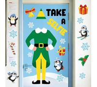 JarThenaAMCS 27 Pcs Christmas Classroom Door Decor Kit, Elf Penguin | Snowflake, Classroom DIY Photo Crafts, Paper Cutouts, for Winter School Chalkboard Door Decor Supplies