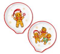 JarThenaAMCS 2Pcs 4.7inch Christmas Spoon Rest Cute Gingerbread Man Candy Snowflake Small Coffee Spoon Holder for Xmas Winter Bar Coffee Station Accessories