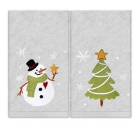 JarThenaAMCS 2Pcs Christmas Hand Towels Embroidered Xmas Tree Snowman Cotton Bathroom Towels Winter Gray Dish Towels for Drying Cleaning Cooking Gift, 29.5 x 13.7 Inch