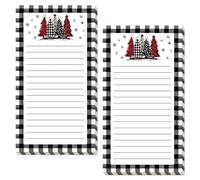 JarThenaAMCS 2Pcs Christmas Magnetic Notepads Rustic Xmas Tree List To-Do Paper Pad Black White Plaid Grocery Shopping List Memo Pad for Home Kitchen Fridge Decor