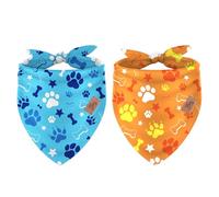 JarThenaAMCS 2Pcs Dog Paw Dog Bandana Blue Orange Paw Themed Triangle Pet Scarf Adjustable Pet Neckerchief for Dogs Birthday Costume Accessories