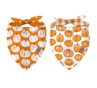 JarThenaAMCS 2Pcs Fall Dog Bandana Autumn Thick Line Pumpkin Triangle Pet Scarf Reversible Orange Plaid Polka Dot Adjustable Pet Neckerchief for Thanksgiving Costume Accessories