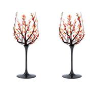 JarThenaAMCS 2Pcs Fall Stemmed Wine Glasses Hand-Painted Tree Glasses Watercolor Orange Yellow Leaves Drinking Cups for Autumn Thanksgiving Seasonal Decor Supplies