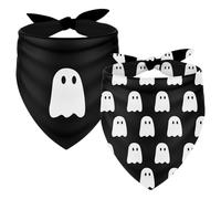 JarThenaAMCS 2Pcs Halloween Dog Bandanas White Black Spooky Ghost Reversible Triangle Dog Bibs Adjustable Pet Neckerchief Scarf for Small Medium Large Pet Cat Costume Accessories