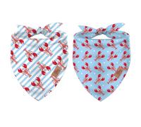 JarThenaAMCS 2Pcs Lobster Dog Bandanas Summer Ocean Red Crawfish Triangle Pet Scarf Blue Stripe Dot Adjustable Pet Neckerchief for Small Medium Large Dog Cat Costume Accessories