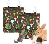 JarThenaAMCS 2Pcs Rabbit Hay Feeder Bag with 2 Holes 11.5 x 9 Inch Mushroom Guinea Pig Hanging Hay Feeding Bag Storage Dispenser for Chinchilla Hamster Bunny Small Animal Pet