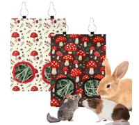 JarThenaAMCS 2Pcs Rabbit Hay Feeder Bag with 2 Holes Black Beige Mushroom Guinea Pig Hanging Hay Feeding Bag Storage Dispenser for Chinchilla Hamster Bunny Small Animal Pet
