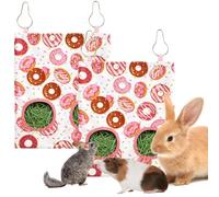 JarThenaAMCS 2Pcs Rabbit Hay Feeder Bag with 2 Holes Donut Guinea Pig Hanging Hay Feeding Bag Storage Dispenser for Chinchilla Hamster Bunny Small Animal Pet