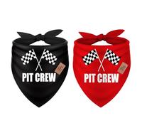 JarThenaAMCS 2Pcs Race Car Pit Crew Dog Bandana Red Black Race Checkered Flag Triangle Pet Scarf Adjustable Pet Neckerchief for Sports Dog Birthday Costume Accessories