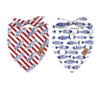 JarThenaAMCS 2Pcs Sardine Dog Bandanas Summer Ocean Blue Fish Red Striped Triangle Pet Scarf Adjustable Pet Neckerchief for Small Medium Large Dog Cat Costume Accessories