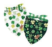 JarThenaAMCS 2Pcs St. Patrick's Day Dog Bandana Reversible Green Plaid Shamrock Triangle Pet Scarf Cute Adjustable Pet Neckerchief for Irish Holiday Costume Accessories