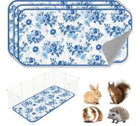 JarThenaAMCS 3 Packs Guinea Pig Pee Pads 24" x 47" Reusable Guinea Pig Pee Mat Watercolor Blue Flower Washable Small Animal Cage Liner for Rabbit Hamster Chinchilla Ferret Rat