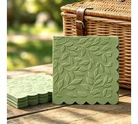 JarThenaAMCS 3-Ply 3D Leaves Cocktail Napkins 50Pcs Sage Green Scalloped Disposable Paper Napkins Embossed Beverage Napkin for Spring Summer Birthday Wedding Bridal Baby Shower Party Table Decor