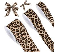 JarThenaAMCS 3 Roll Leopard Print Grosgrain Ribbon Safari Jungle Craft Ribbon Summer Tropical Hawaiian Ribbon for Wreath Bow Gift Wrap Party Christmas Tree Decor, 5/8" 7/8" 1.5", 15 Yards