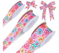 JarThenaAMCS 3 Rolls Valentine's Day Grosgrain Ribbon Conversation Heart Grosgrain Ribbon Candy Heart Craft Ribbon for Gift Wrapping Floral Arrangement Wreath Bow DIY Crafts Decor, 15 Yards