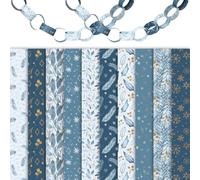 JarThenaAMCS 300Pcs Winter Paper Chains Double-Sided Blue Gold Snowflake Leaves Decorative Paper Links for Christmas Party Favors DIY Crafts Supplies