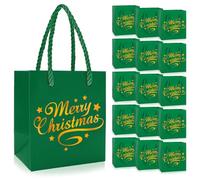 JarThenaAMCS 30Pcs Christmas Mini Gift Bags with Handle Gold Foil Green Merry Christmas Party Favor Bags Xmas Paper Treat Bag for Holiday Party Supplies