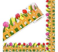 JarThenaAMCS 32.8Ft Tulip Bulletin Board Border Colorful Flower Fence Die Cut Trim Border Roll for Spring Summer Classroom Chalkboard School Boards Wall Decor