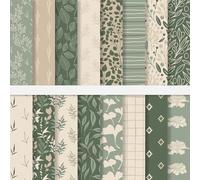 JarThenaAMCS 32 Sheets Sage Green Floral Pattern Paper Greenery Scrapbook Specialty Paper Eucalyptus Leaves Double Sided Craft Paper For DIY Card Making Photo Album Journal Decor, 6 x 6 Inch