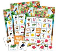 JarThenaAMCS 35Pcs Luau Party Bingo Game 24 Players Summer Hawaiian Aloha Bingo Cards for Adults Family Classroom Activities Tropical Birthday Party Favors