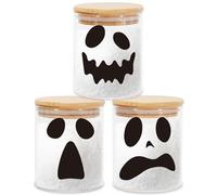 JarThenaAMCS 3Pcs Halloween Glass Storage Jars with Airtight Bamboo Lid Ghost Face Decorative Canisters Sets for Home Kitchen Countertop Decoration