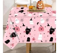JarThenaAMCS 3Pcs Halloween Plastic Tablecloth Rectangle Pink Pumpkin Ghost Bat Table Cover Cute Disposable Table Cloth for Party Dinner Table Decor, 54 x 108 Inch
