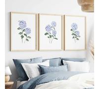 JarThenaAMCS 3Pcs Hydrangea Floral Wall Art Prints Watercolor Blue Flower Art Poster Minimalist Botanical Room Decor for Gallery Living Room Bedroom Wall (UNFRAMED 11 x 14in)