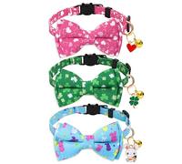 JarThenaAMCS 3Pcs Valentine' s Day St. Patrick' s Day Easter Cat Collars Adjustable Kitten Collar Heart Shamrock Bunny Bowtie Collars with Breakaway Bell Charm for Puppy Small Pet
