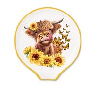 JarThenaAMCS 4.7inch Highland Cow Spoon Rest Watercolor Sunflower Butterfly Cow Small Coffee Spoon Holder for Fall Spring Summer Coffee Stirrers Teaspoon Bar Coffee Station Accessories Kitchen Decor