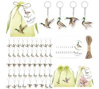 JarThenaAMCS 48 Set Mallard Duck Party Favors Watercolor Duck Hunting Acrylic Keychains Thank You Tags Organza Bags with Hemp Rope for Birthday Baby Shower