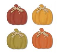 JarThenaAMCS 4Pcs Fall Decorations Signs 4 Colors Autumn Pumpkins Wooden Block Table Sign with Straw Bow Rustic Tabletop Centerpiece for Harvest Thanksgiving Decor