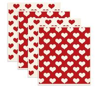 JarThenaAMCS 4Pcs Valentine's Day Swedish Dishcloths Red White Heart Cotton Kitchen Towels Absorbent Dish Towels for Home Party Housewarming Cleaning, 6.7 x 7.7 Inch