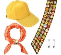 JarThenaAMCS 5 Pcs Scout Costume Set Wilderness Explorer Costume Scout Accessories with Hat Sash Scarf Golden Scarf Buckle Grape Soda Badge for Halloween Adults Men Women Decor