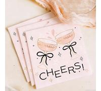 JarThenaAMCS 50 Pcs Cheers Cocktail Napkin Disposable Paper Napkin Pink Black Champagne Bow Drink Beverage Napkins for Bridal Shower Bachelorette Wedding Birthday Party Table Supplies Decor