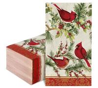 JarThenaAMCS 50 Pcs Christmas Paper Guest Napkins Vintage Cardinal Bird Berry Bathroom Napkins Xmas Winter Disposable Guest Hand Towel Napkin for Home Party Supplies