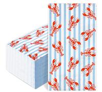 JarThenaAMCS 50 Pcs Crawfish Guest Napkins Watercolor Summer Crayfish Stripe Paper Napkins Blue Red Lobster Disposable Bathroom Hand Towels for Party Dinner Table Supplies
