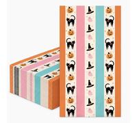 JarThenaAMCS 50 Pcs Halloween Guest Napkin, Stripe Black Cat Ghost Pumpkin | Pink Orange, Paper Napkins, Disposable, Bathroom Hand Towels, for Trick or Treat Party Dinner Table Supplies