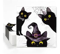 JarThenaAMCS 50 Pcs Halloween Luncheon Napkins Black Bat with Witch Hat Spider Web Disposable Paper Napkin Decorative Dessert Dinner Hand Napkin for Trick or Treat Party Tableware Supplies