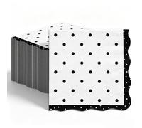 JarThenaAMCS 50 Pcs Polka Dot Cocktail Napkins Wavy Scalloped Edge Paper Napkins Black White Disposable Beverage Napkin for Birthday Baby Shower Graduation Drink Party Table Decor Supplies