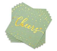 JarThenaAMCS 50 Pcs Sage Green Cheers Cocktail Napkin Disposable Paper Napkin Gold Foil Dots Drink Beverage Napkins for Bridal Shower Bachelorette Wedding Engagement Birthday Table Supplies Decor