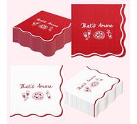 JarThenaAMCS 50 Pcs That’s Amore Paper Napkins Italian Pizza Wine Luncheon Napkins Scalloped Disposable Dessert Dinner Napkin for Wedding Bridal Shower Engagement Bachelorette Party Decorations