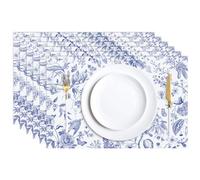 JarThenaAMCS 50 Sheets Blue Floral Paper Placemats Chinoiserie Vintage Flower Bird Disposable Place Mats Rectangle Table Mats for Summer Wedding Dining Party Table Decor Supplies, 11 x 17 Inch