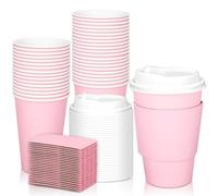 JarThenaAMCS 50Pcs 12oz Easter Pink Disposable Coffee Cups with Lids and Sleeves Light Pink Insulated Paper Cups To Go Cups for Home Restaurant Wedding Travel Party Supplie