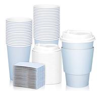 JarThenaAMCS 50Pcs Blue Disposable Coffee Cups with Lids and Sleeves 12oz Light blue Insulated Paper Cups To Go Cups for Home Restaurant Wedding Travel Party Supplies