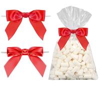 JarThenaAMCS 50Pcs Christmas Clear Cellophane Bag with Red Bow Twist Tie Candy Treat Bags Plastic Goodie Bags for Xmas Home Party Sweet Snack Cookie Packing