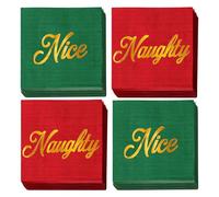 JarThenaAMCS 50Pcs Christmas Paper Napkins Gold Foil Nice or Naughty Disposable Luncheon Napkins Green Red Dinner Napkin for Winter Xmas Party Supplies Table Decor