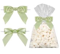 JarThenaAMCS 50Pcs Clear Cellophane Bag with Sage Green Bow Twist Tie Candy Treat Bags Plastic Goodie Bags for Home Party Sweet Snack Cookie Packing